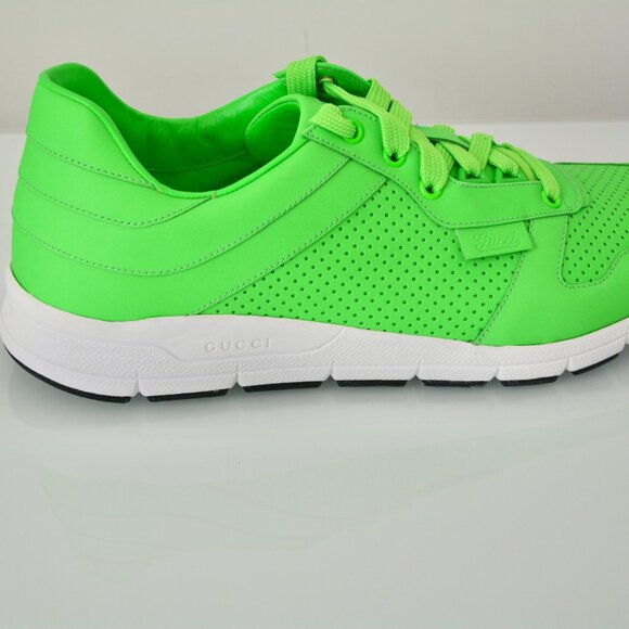 NIB GUCCI LEATHER NEON GREEN TENNIS MENS LOW TOP SNEAKERS - Picture 9 of 11